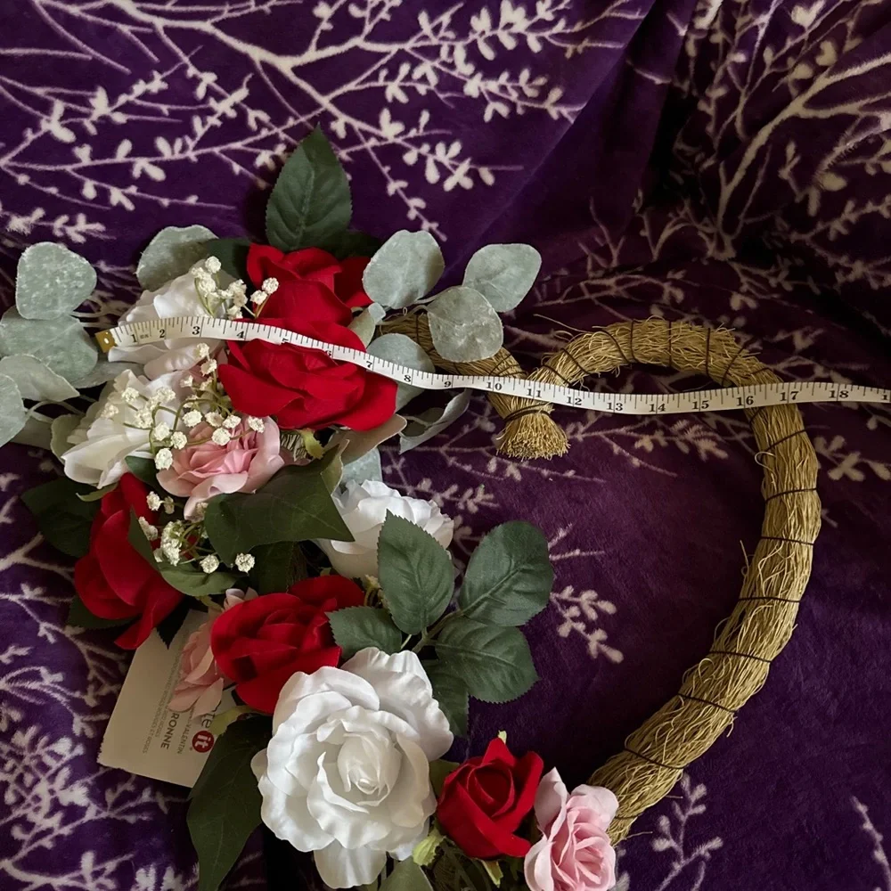 Heart-Shaped Floral Wreath with Red and White Roses